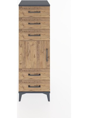 Hyperion Dolap Tek Raflı 5 Çekmeceli Tek Kapaklı 44X44X134 Antrasit-Çam