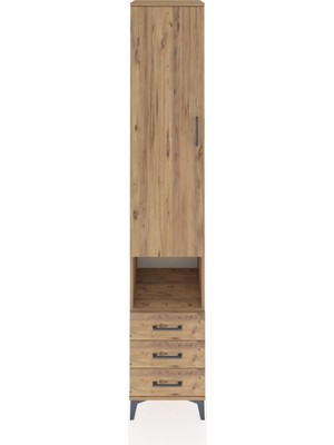 Hyperion Dolap 5 Raflı 3 Çekmeceli Tek Kapaklı 44X44X243 Çam-Çam