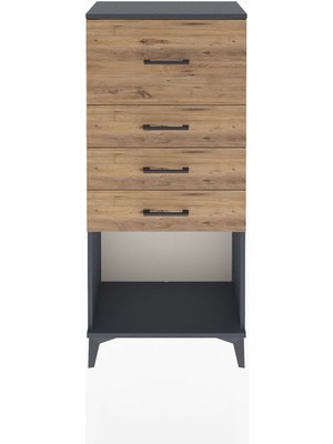 Arges Dolap 4 Çekmeceli 60X30X134 Antrasit-Çam