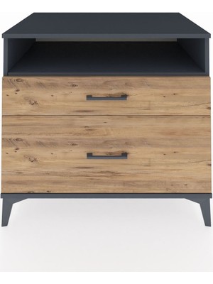 Kronos Şifonyer Tek Raflı 2 Çekmeceli 88X59X80 Antrasit-Çam