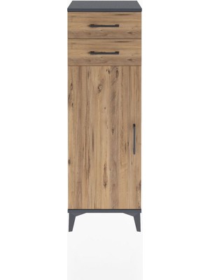 Arges Dolap 2 Raflı 2 Çekmeceli Tek Kapaklı 44X30X134 Antrasit-Çam