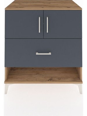 Kronos Şifonyer 2 Raflı Tek Çekmeceli 2 Kapaklı 88X59X96 Çam-Antrasit