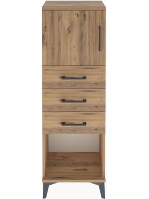 Arges Dolap Tek Raflı 3 Çekmeceli Tek Kapaklı 44X30X134 Çam-Çam