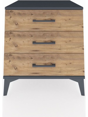 Kronos Komodin 3 Çekmeceli 60X59X64 Antrasit-Çam