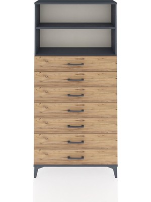 Arges Dolap 2 Raflı 7 Çekmeceli 88X30X182 Antrasit-Çam