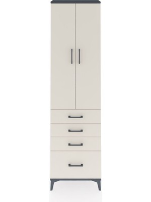 Arges Dolap 3 Raflı 4 Çekmeceli 2 Kapaklı 60X30X221 Antrasit-Aytaşı