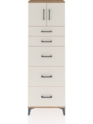 Arges Dolap Tek Raflı 5 Çekmeceli 2 Kapaklı 60X30X182 Çam-Aytaşı