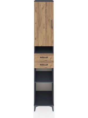 Hyperion Dolap 5 Raflı 2 Çekmeceli Tek Kapaklı 44X44X243 Antrasit-Çam