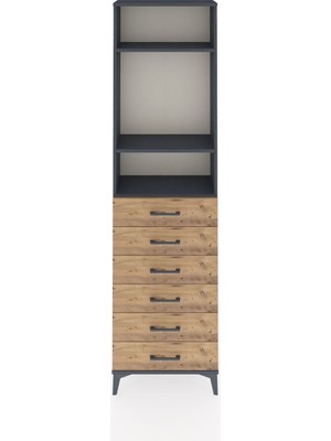 Arges Dolap 3 Raflı 6 Çekmeceli 60X30X221 Antrasit-Çam