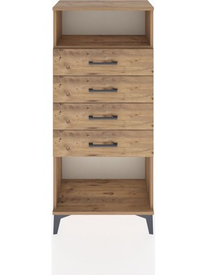 Hyperion Dolap Tek Raflı 4 Çekmeceli 60X44X134 Çam-Çam