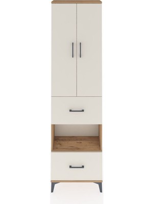 Arges Dolap 4 Raflı 2 Çekmeceli 2 Kapaklı 60X30X221 Çam-Aytaşı