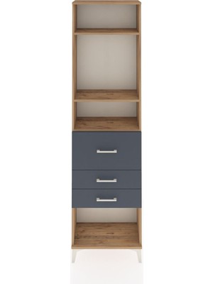 Arges Dolap 3 Raflı 3 Çekmeceli 60X30X221 Çam-Antrasit