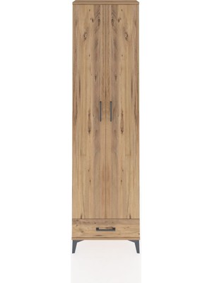 Arges Dolap 5 Raflı Tek Çekmeceli 2 Kapaklı 60X30X221 Çam-Çam