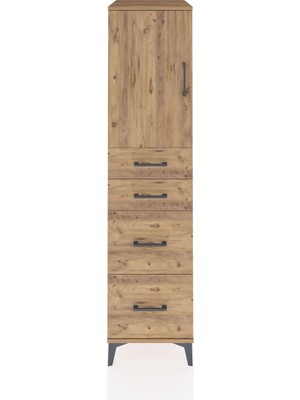 Kronos Dolap Tek Raflı 4 Çekmeceli Tek Kapaklı 44X59X182 Çam-Çam