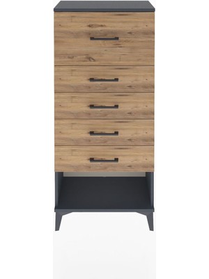 Arges Dolap 5 Çekmeceli 60X30X134 Antrasit-Çam