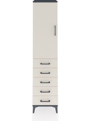 Hyperion Dolap 3 Raflı 5 Çekmeceli Tek Kapaklı 44X44X195 Antrasit-Aytaşı