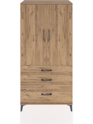 Hyperion Dolap 2 Raflı 3 Çekmeceli 2 Kapaklı 88X44X182 Çam-Çam