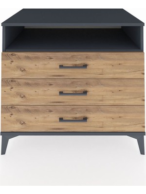 Kronos Şifonyer Tek Raflı 3 Çekmeceli 88X59X80 Antrasit-Çam