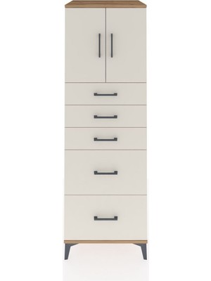 Kronos Dolap Tek Raflı 5 Çekmeceli 2 Kapaklı 60X59X182 Çam-Aytaşı