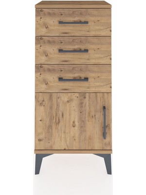 Arges Komodin 3 Çekmeceli Tek Kapaklı 44X30X96 Çam-Çam