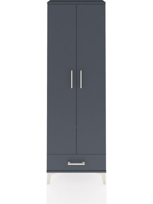 Arges Dolap 2 Raflı Tek Çekmeceli Tek Askılı 60X30X182 Antrasit-Antrasit