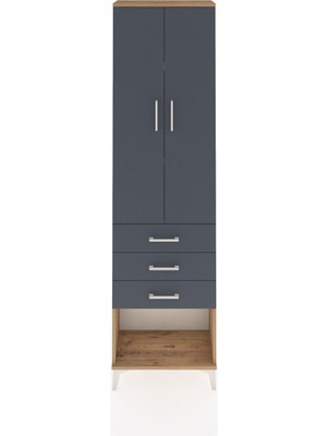 Arges Dolap 3 Raflı 3 Çekmeceli 2 Kapaklı 60X30X221 Çam-Antrasit