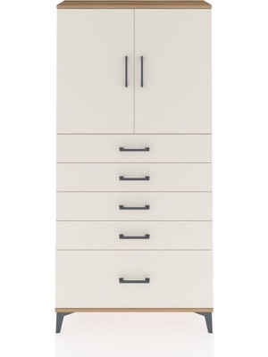 Arges Dolap 2 Raflı 5 Çekmeceli 2 Kapaklı 88X30X182 Çam-Aytaşı