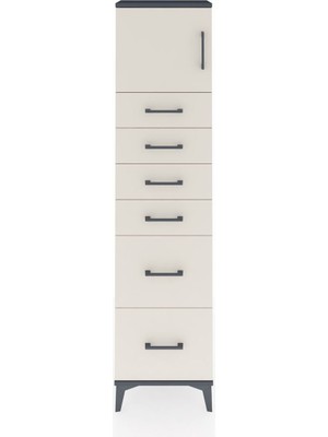 Arges Dolap Tek Raflı 6 Çekmeceli Tek Kapaklı 44X30X182 Antrasit-Aytaşı