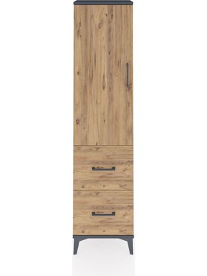 Arges Dolap 4 Raflı 2 Çekmeceli Tek Kapaklı 44X30X182 Antrasit-Çam