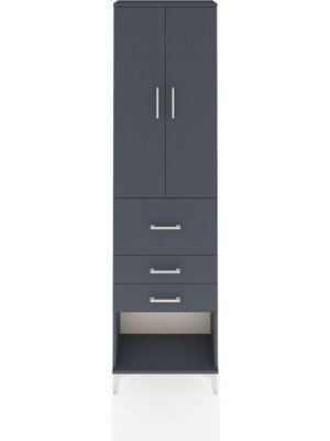 Arges Dolap 2 Raflı 3 Çekmeceli 2 Kapaklı 60X30X221 Antrasit-Antrasit