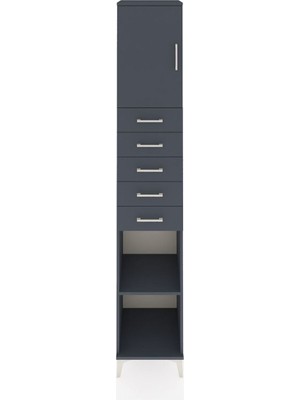 Hyperion Dolap 3 Raflı 5 Çekmeceli Tek Kapaklı 44X44X243 Antrasit-Antrasit