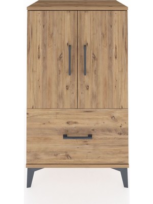 Hyperion Komodin 2 Raflı Tek Çekmeceli 2 Kapaklı 60X44X106 Çam-Çam