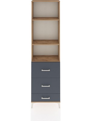 Arges Dolap 3 Raflı 3 Çekmeceli 60X30X221 Çam-Antrasit