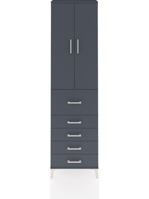 Arges Dolap 3 Raflı 5 Çekmeceli 2 Kapaklı 60X30X221 Antrasit-Antrasit
