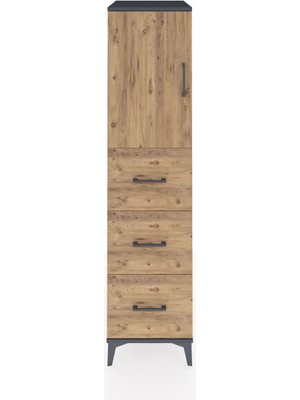 Kronos Dolap 2 Raflı 3 Çekmeceli Tek Kapaklı 44X59X182 Antrasit-Çam