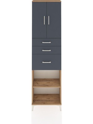 Arges Dolap 3 Raflı 3 Çekmeceli 2 Kapaklı 60X30X221 Çam-Antrasit