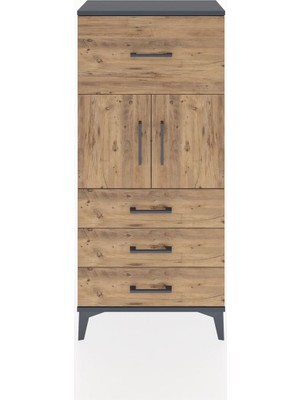 Hyperion Dolap Tek Raflı 4 Çekmeceli 2 Kapaklı 60X44X134 Antrasit-Çam