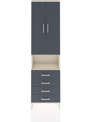 Arges Dolap 4 Raflı 4 Çekmeceli 2 Kapaklı 60X30X221 Aytaşı-Antrasit