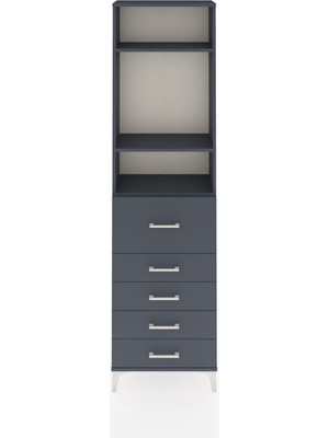 Arges Dolap 3 Raflı 5 Çekmeceli 60X30X221 Antrasit-Antrasit