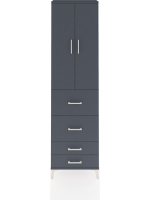 Arges Dolap 2 Raflı 4 Çekmeceli Tek Askılı 60X30X221 Antrasit-Antrasit