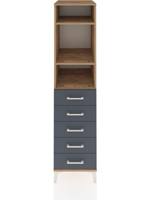Kronos Dolap 3 Raflı 5 Çekmeceli 44X59X182 Çam-Antrasit
