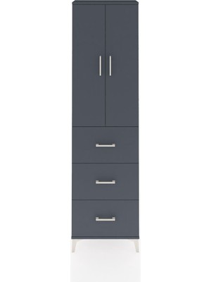 Arges Dolap 3 Raflı 3 Çekmeceli 2 Kapaklı 60X30X221 Antrasit-Antrasit
