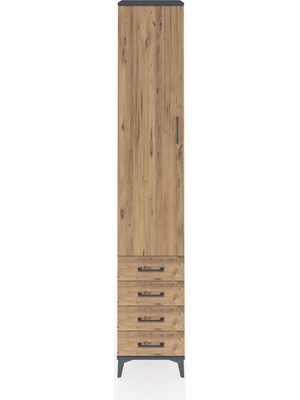 Hyperion Dolap 5 Raflı 4 Çekmeceli Tek Kapaklı 44X44X243 Antrasit-Çam