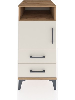 Kronos Komodin 2 Raflı 2 Çekmeceli Tek Kapaklı 44X59X96 Çam-Aytaşı