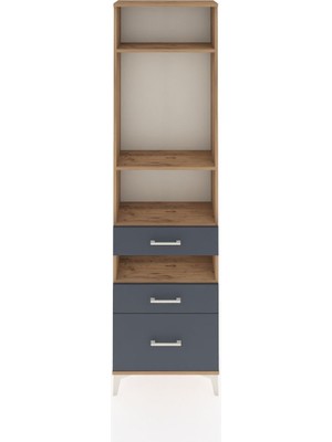 Arges Dolap 4 Raflı 3 Çekmeceli 60X30X221 Çam-Antrasit