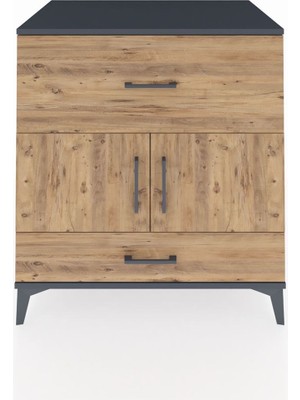 Kronos Şifonyer Tek Raflı 2 Çekmeceli 2 Kapaklı 88X59X96 Antrasit-Çam