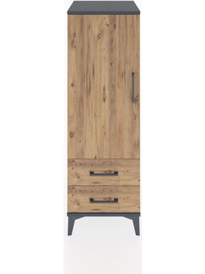 Hyperion Dolap Tek Raflı 2 Çekmeceli Tek Askılı 44X44X134 Antrasit-Çam