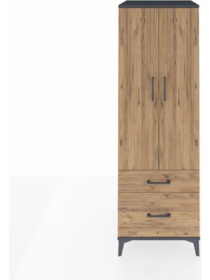 Kronos Dolap 4 Raflı 2 Çekmeceli 2 Kapaklı 60X59X182 Antrasit-Çam