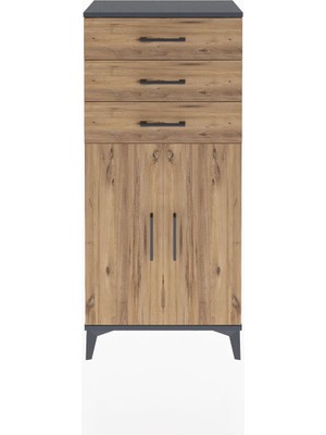 Arges Dolap 2 Raflı 3 Çekmeceli 2 Kapaklı 60X30X134 Antrasit-Çam