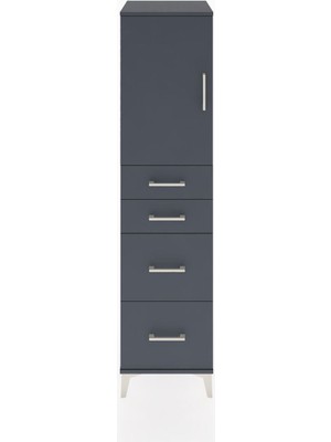 Hyperion Dolap Tek Raflı 4 Çekmeceli Tek Kapaklı 44X44X182 Antrasit-Antrasit
